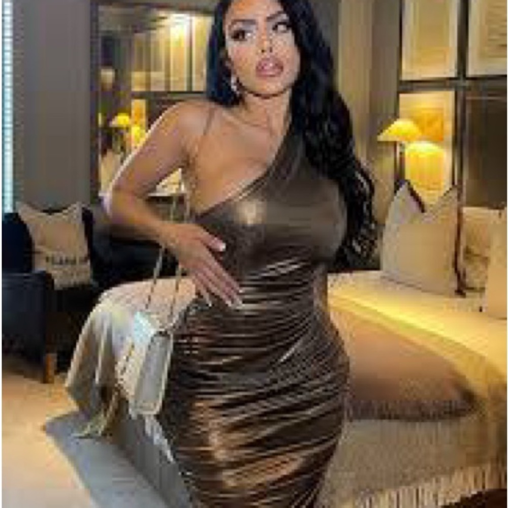 Fashion Nova Brown Ruched One Shoulder Bodycon Dress